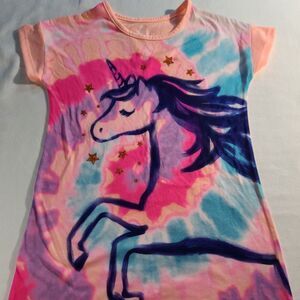 Wonder Nation Girls Unicorn Nightgown Pajama S 6-6X Tie Dye Sleep Shirt